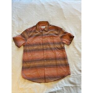 Wellen Men's Shirt Large Multi Striped Linen Boxy Causal Button Down Retro Beach